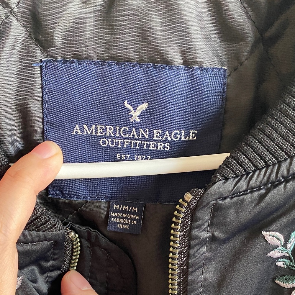 American Eagle Outfitters Black Floral Bomber Jacket - Picture 2 of 13
